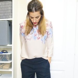 Blue, pink, and red floral blouse